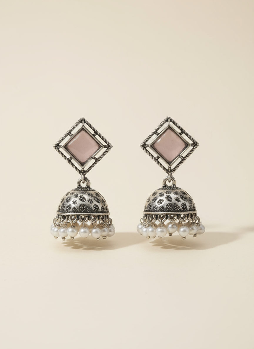 Pink Bloom Stud Jhumkas