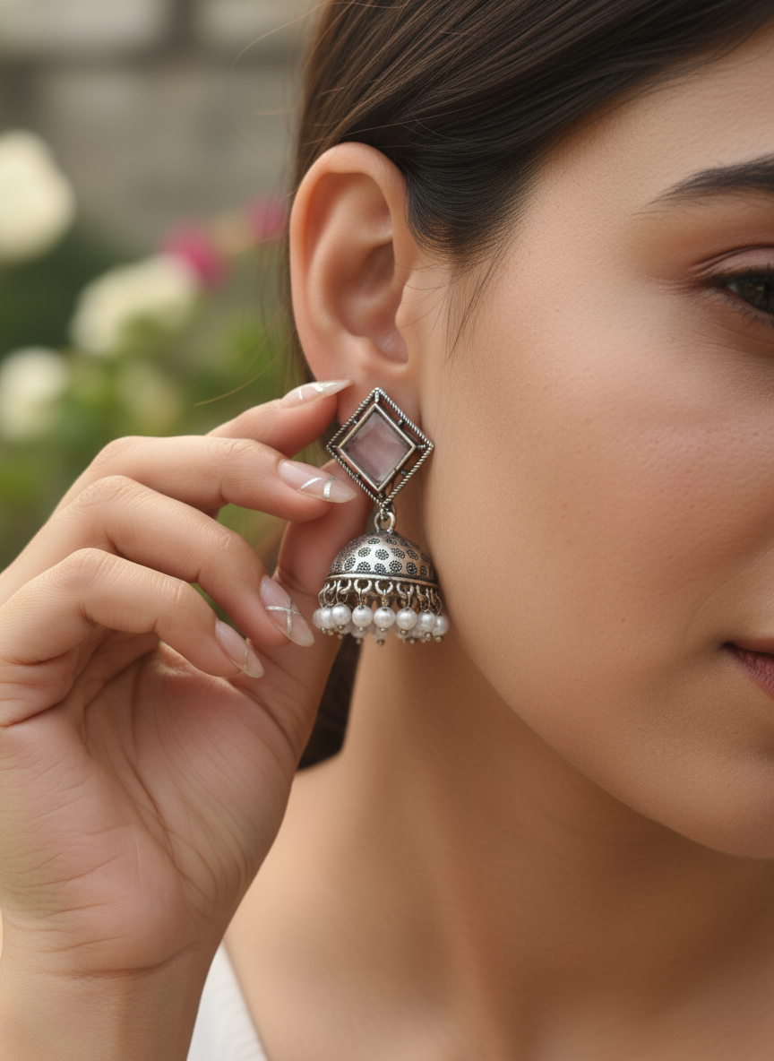 Pink Bloom Stud Jhumkas