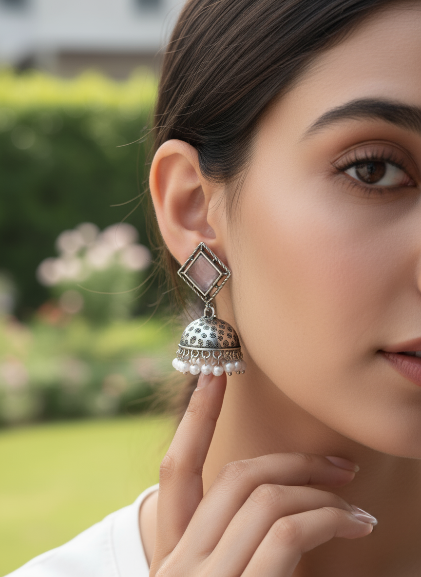 Pink Bloom Stud Jhumkas