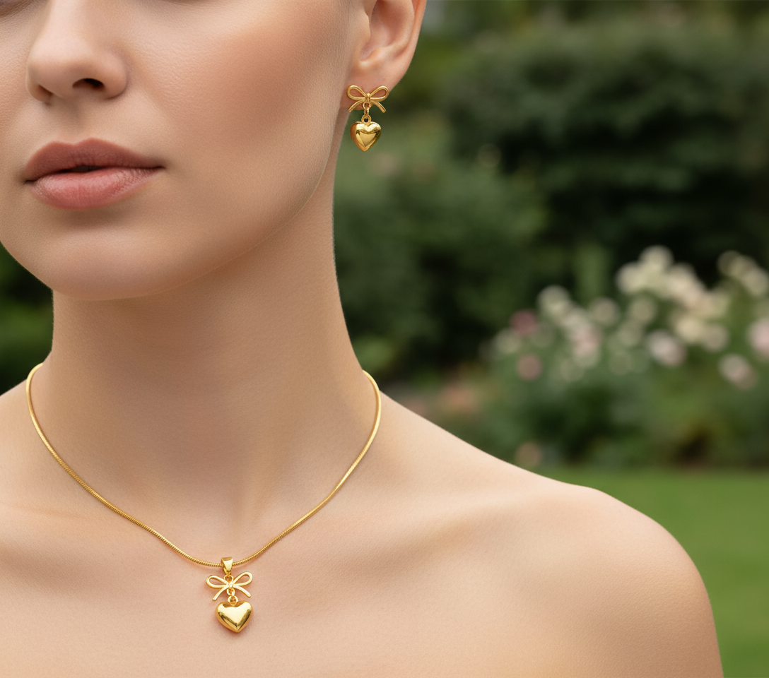 Amour Bow Heart Pendant Set