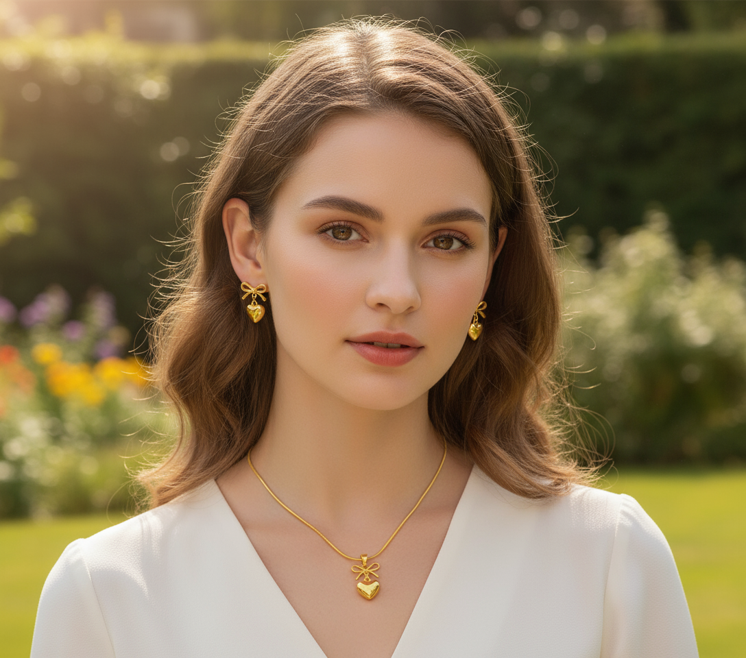 Amour Bow Heart Pendant Set