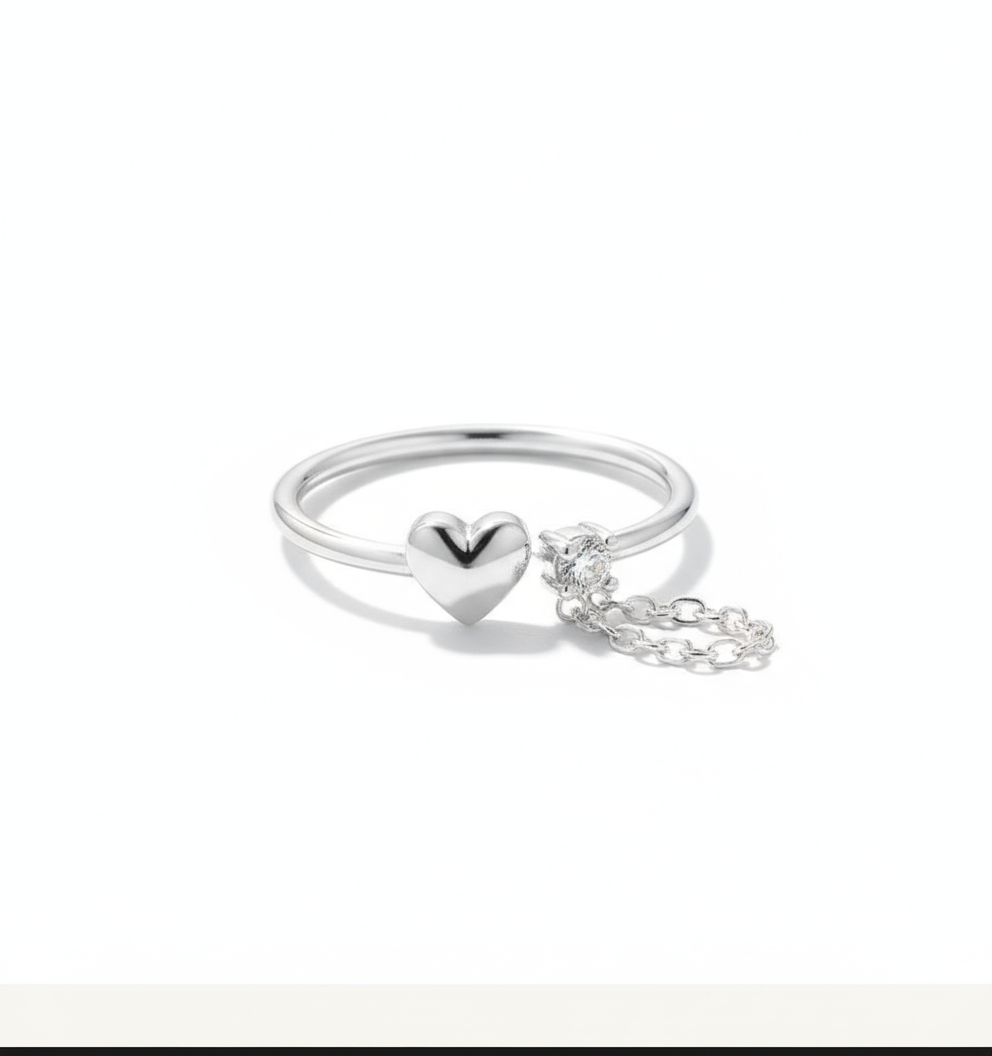 Silver Heart Charm Ring