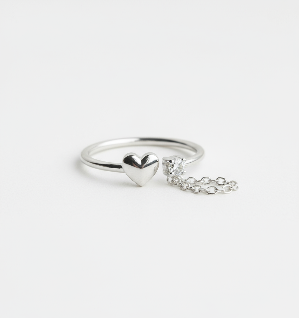 Silver Heart Charm Ring