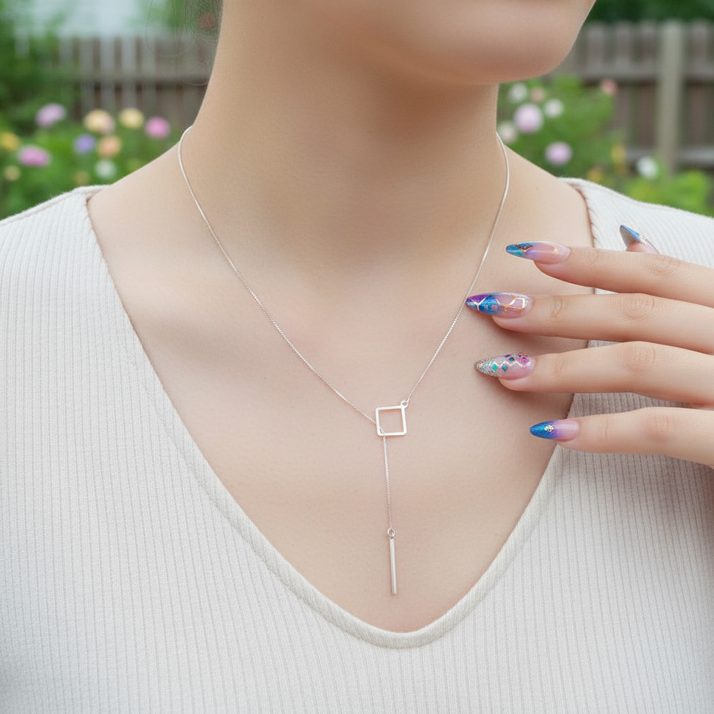 Sterling Silver Geometric Pendant Chain