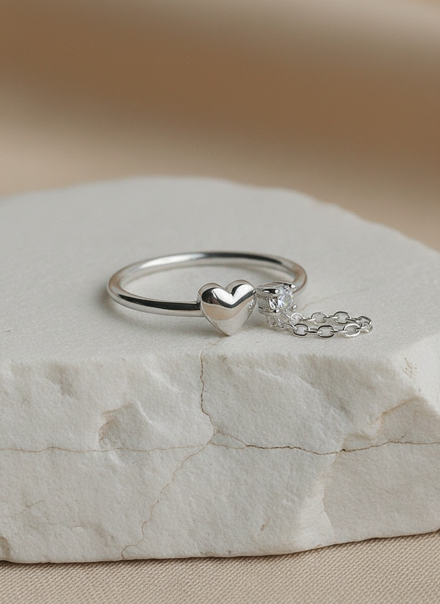 Silver Heart Charm Ring